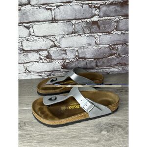 Birkenstock Gizeh Silver Birko Flor Leather Thong Sandals Women Sz 39EU/8.5M US